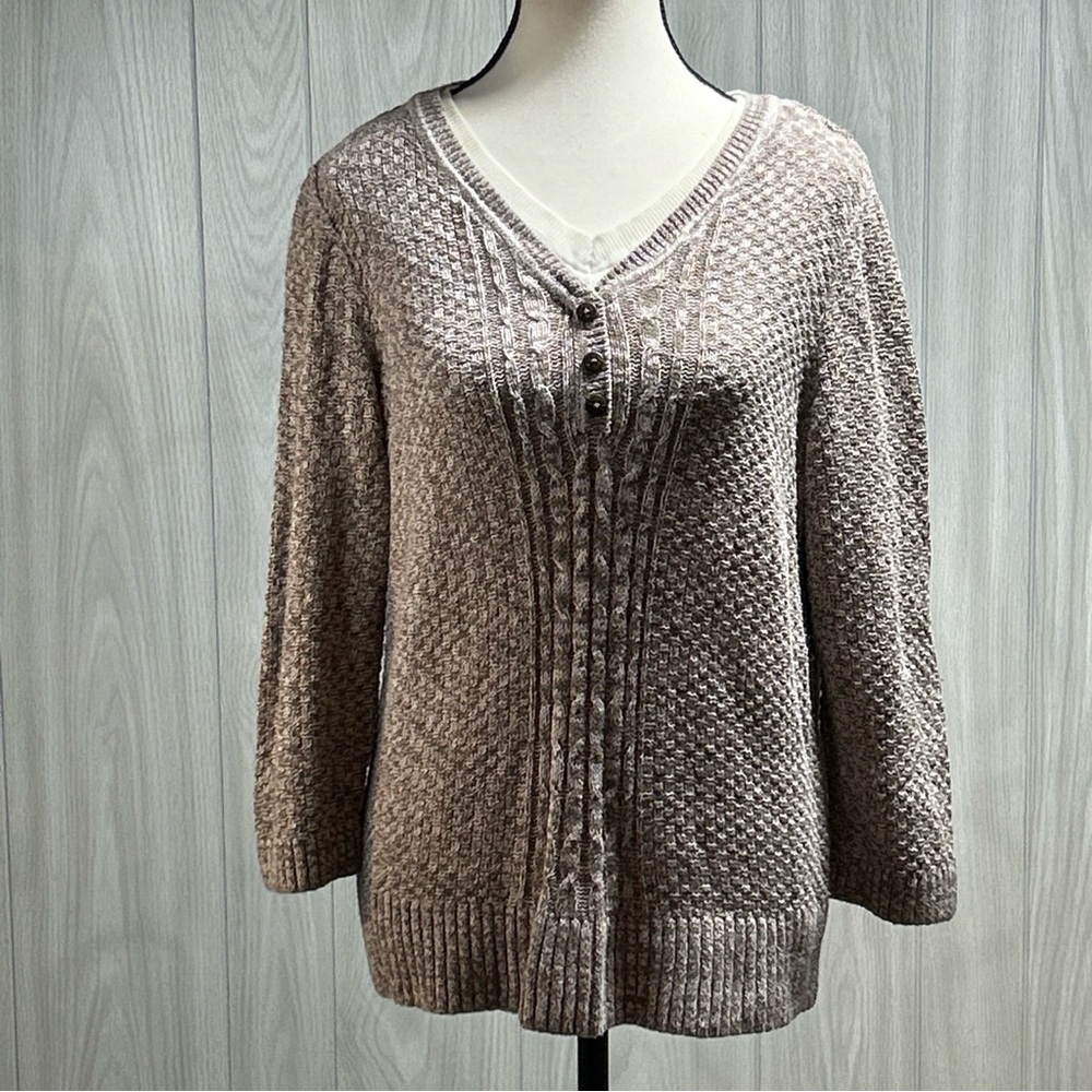 Christopher & Banks Women’s Layered Look V-Neck Pullover Sweater Size Large